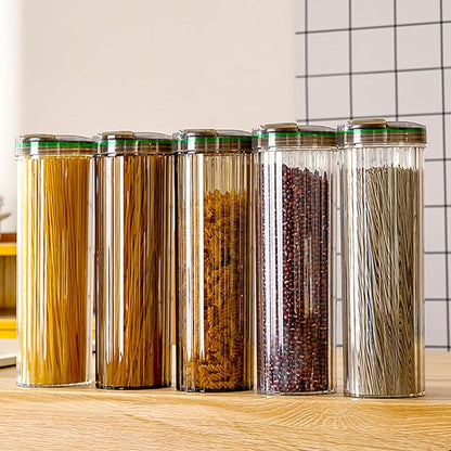 Clear Plastic Pasta Storage Container with Lid, Airtight Spaghetti Food Storage Box Noodle Canister Suit for Flour, Sugar, Black, Pasta, Noodle, Cereal