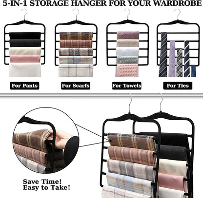 Closet Organizers and Storage,5 Pack Velvet Pants-Hangers-Space-Saving,Non Silp 5 Tier Scarf Jeans Organizer,Dorm Room Essentials for College Students Girls Boys Guys,Organization and Storage