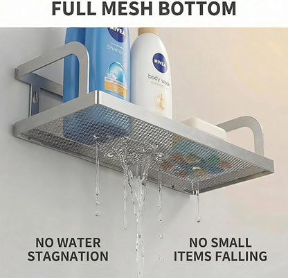 PUSDON 2-Pack 16.5" Extra Long Slim Hollowout Shower Caddy, Wall Mount Spice Rack & Bathroom Organizer, Mesh Bottom Cabinet Door Shelf Holds 50LBS - Silver Gray, Hollowout