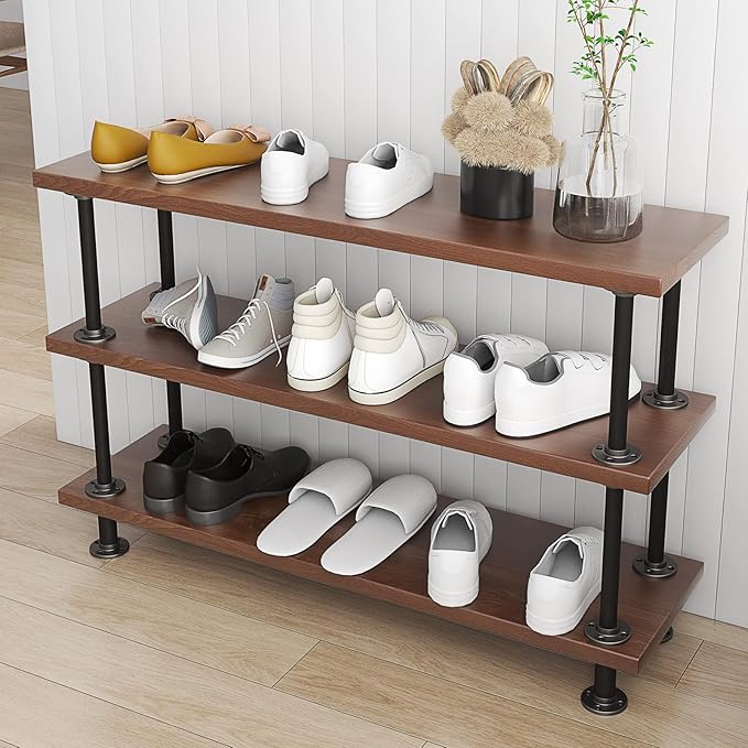 MUZIK 3-Tier Industrial Pipe Table Leg Set, Iron Base Legs Rustic Iron Pipe Shelves for Shoe Rack, Kitchen Rack, Storage Organiser, Bookcase, Wood Planks NOT Included