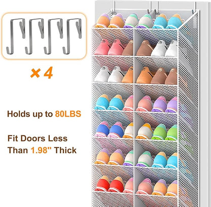 20-30 Pairs Over the Door Shoe Organizer, Breathable Mesh Pocket Hanging Shoe Storage for Closet, 10-Tier Door Shoes Rack, Handing Shoes Holder Fit All the Family's Sneakers, Boots, Heels, Light Grey