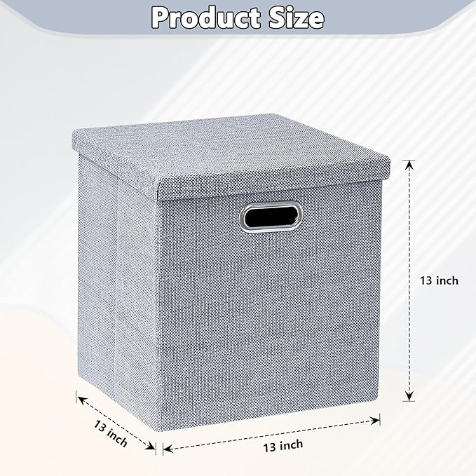 Storage Bins with Lids,13 x 13 Inch Foldable Fabric Cube Baskets Boxes Organizer for Closet, Shelves, and Home. (Gray, (13x13) 4 pack)