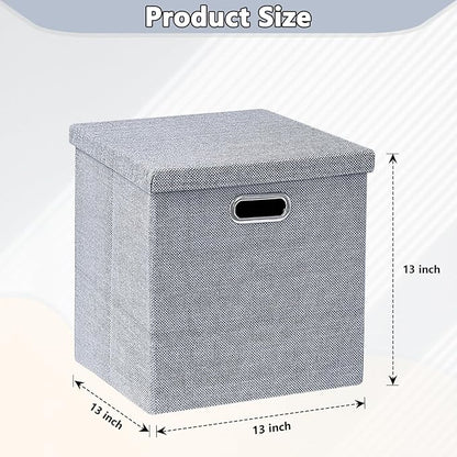 Storage Bins with Lids,13 x 13 Inch Foldable Fabric Cube Baskets Boxes Organizer for Closet, Shelves, and Home. (Gray, (13x13) 4 pack)
