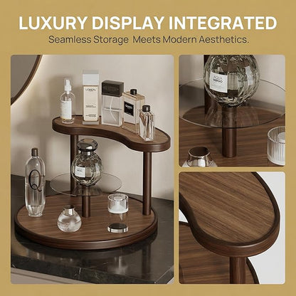 GDQ Wooden Display Organizer Stand,Perfume Organizer, Brown Bamboo Vanity Organizer Display Storage for Cosmetics, Perfume, Plants, Tea Set, Open Design for Entryway/Living Room/Bathroom/Bedroom
