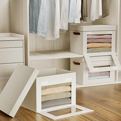 Large Storage Bins with Lids,Stackable&Collapsible Closet Storage Bins,Oxford Fabric Organizer Box with Clear Window,Large Decorative Storage Boxes for Closet,Shelves,Dorm