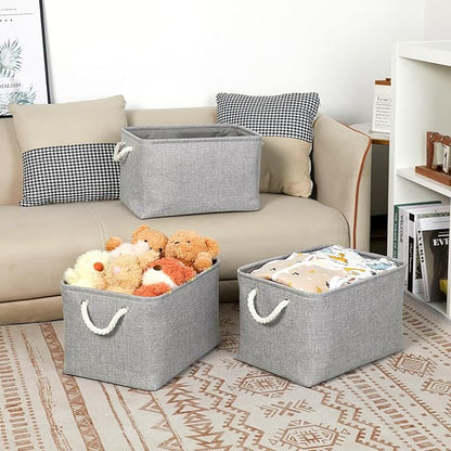 Bidtakay Storage Baskets Gray 3 Pack Shelf Baskets Collapsible Storage Bins for Clothes 15X11X9.5Inch Decorative Baskets with Handles Large Baskets for Organizing Closet Home Storage (Grey)