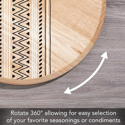 CounterArt Tribal Decorative Round Light Natural Wood Lazy Susan Turntable 14" Diameter Condiment Caddy, Cheese Server, Cake Plate, Spice Organization