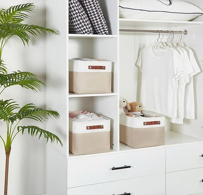 DECOMOMO Storage Bins, Extra Large Fabric Storage Baskets for Shelves, Decorative Linen Closet Organizer, 15.8 x 12.5 x 10 inches (Beige & White, 3 Pack)
