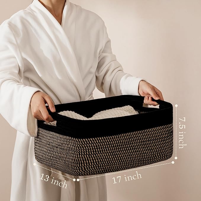 UBBCARE 2 Pack Storage Baskets for Shelves, Large Woven Storage Baskets, Dog Toy Bins, Baskets for Organizing Clothes, Towels, Books, Blanket, 17"L x 13"W x 7.5"H, Black&Brown
