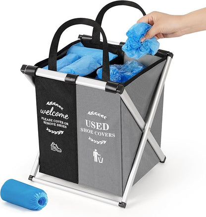 Natheeph Foldable Shoe Covers Disposable Box, Disposable Shoe Cover Dispenser Box with Please Remove Your Shoes Sign Covers for Open House Supplies Real Estate Agent Supplies with 10 Covers