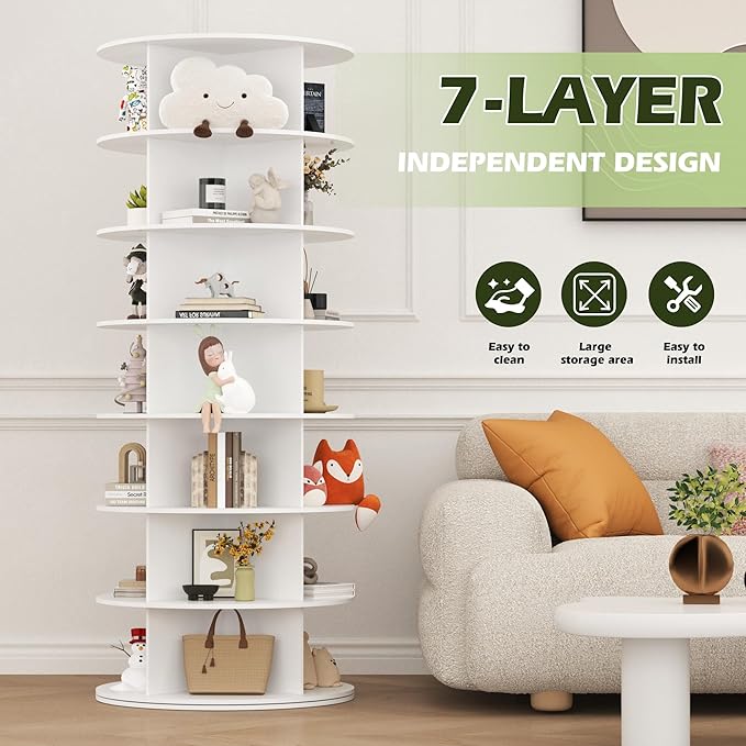 7-Tier Rotating Shoe Rack Tower, Free Standing 360° Revolving shoe organizer and storage hold over 56 pairs of shoes, lazy Susan shoe storage cabinet, Spinning room decor Shoe Display, 2 PCS (2)