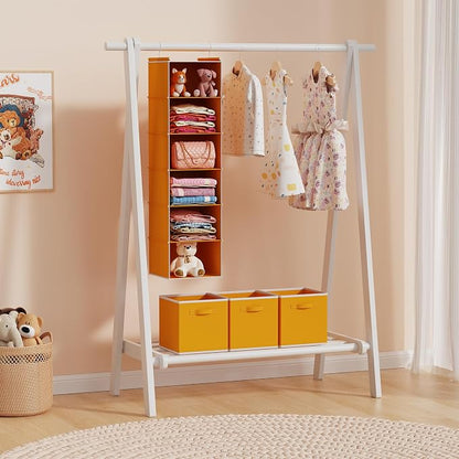 MAX Houser 6-Shelf Hanging Closet Organizer, Hanging Storage Shelves with 2 Sturdy Hooks Space-Saving for Bedroom, Foldable (Yellow)