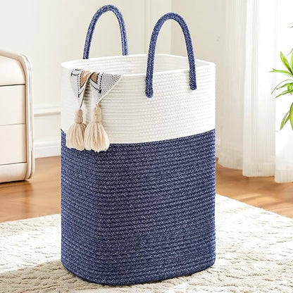 Laundry Basket,Woven Cotton Rope Laundry Hamper,Versatile Storage for Dirty Clothes,Baby Toys,and Blankets in Bathroom, Nursery,and Living Room (Blue, 100L)
