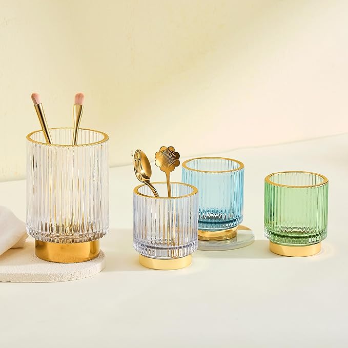Makeup Brush Holder Organizer,Toothbrush Holders,Desk Pen Pencil Holder,Multifunctional Vintage Glass Brush Cup（L/White/A3-9-US）