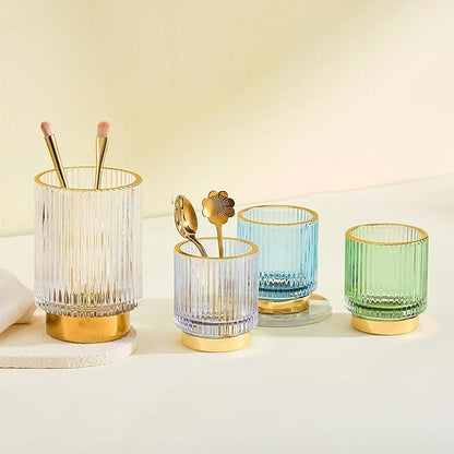 Makeup Brush Holder Organizer,Toothbrush Holders,Desk Pen Pencil Holder,Multifunctional Vintage Glass Brush Cup（L/White/A3-9-US）