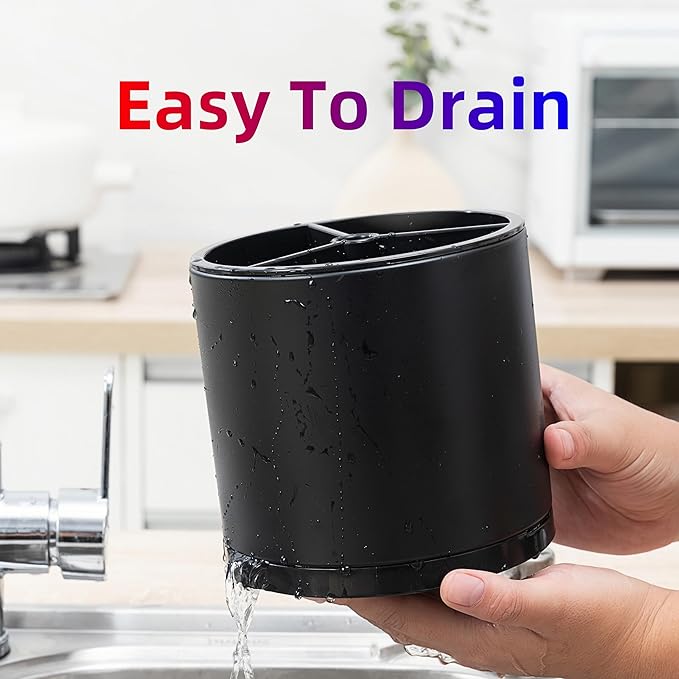 LIBODOUR Utensil Holder,360°Rotating Kitchen Utensil Holder For Counter,Cooking Silverware Organizer Stainless Steel Caddy Flatware Spoon Spatula Tool Cutlery Container