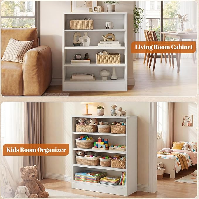 Homieasy Shoe Cabinet, 5-Tier Modern Wood Shoe Storage Organizer with 3 Adjustable Shelves for Entryway, Multi-Purpose Display Shelf & Storage Cabinet for Living Room, Bedroom, White