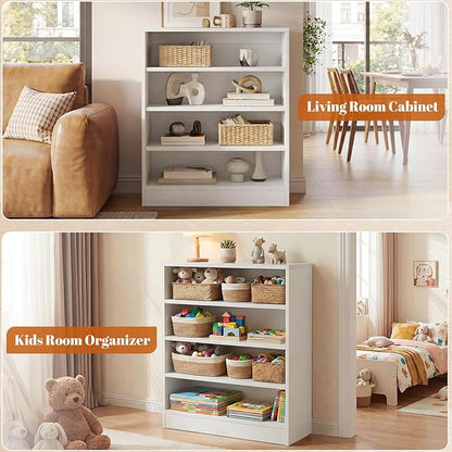 Homieasy Shoe Cabinet, 5-Tier Modern Wood Shoe Storage Organizer with 3 Adjustable Shelves for Entryway, Multi-Purpose Display Shelf & Storage Cabinet for Living Room, Bedroom, White