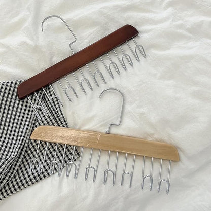 2 Wooden Belt Holder - Multifunctional Wooden Belt Hanger with 8 Metal Hooks - Wood Tie Scarf Rack Holder Hangers Organizer | for Hanging Belts,Tie,Scarves,neckties