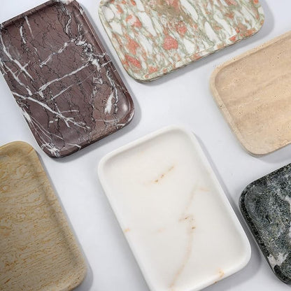 Koville Marble Tray, 12"x8" Natural Marble Vanity Tray for Countertop Bathroom Kitchen Dresser, Decorative Catchall Trays for Perfume Jewelry, Rectangular Stone Serving Tray(Golden Calacatta)