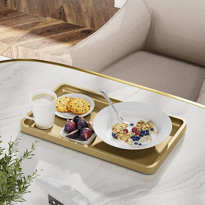 Weenson Gold Bathroom Vanity Tray for Countertop Decor Perfume Makeup Toiletries Toilet Tank, Large Bamboo Kitchen Tray for Spice Salt, Serving Tray for Food Coffee, Nightstand Candle 14.2”x8.3”