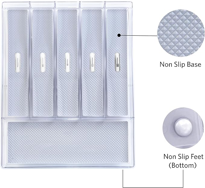 Glad Silverware & Utensil Drawer Organizer - Divided Clear Plastic Storage Tray with 6 Compartments for Kitchen Flatware and Cutlery - BPA Free, Food Safe, Non Slip, 12x15 inches