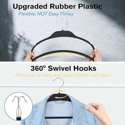 Rubber Coated Hangers 20 Pack, Non-Slip Clothes Hangers with Rustproof Hooks, Space Saving Thin Design for Closet/Retail/Home