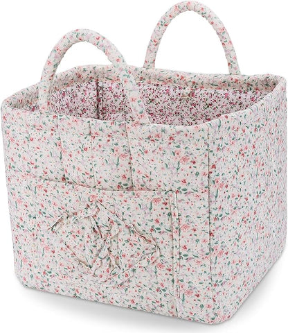 Storage Basket Boho Fabric Large Collapsible Floral Laundry Nursery Hamper Portable Folding Storage for Clothes Toys (Green Floral)