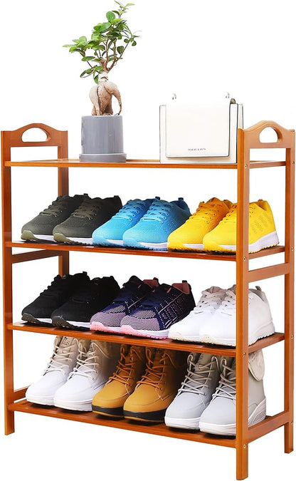 SANPON Bamboo Shoe Rack 4 Tier Shoe Organizer for Closet Entryway Shoe Rack Free Standing Shoe Shelf Flat Brown