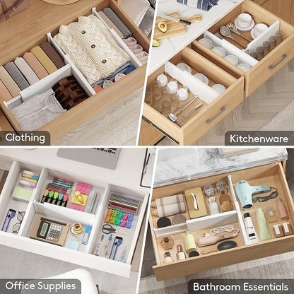 Lifewit 5 Pack 6" High Drawer Dividers 34-56cm/13.5-22" Adjustable Drawer Organizer for Clothes/Utensils, Expandable Drawer Separator in Dresser/Kitchen/Bedroom/Office Organization & Storage White
