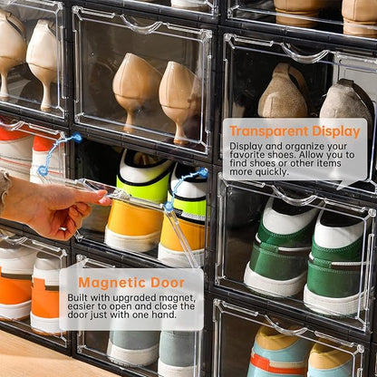 Clemate Upgraded X-Large Shoe Storage Box,12 Pack,Shoe Box Clear Plastic Stackable,Drop Front Shoe Box with Clear Door,Shoe Organizer Containers For Sneaker Display,Fit up to US Size12, Ashy