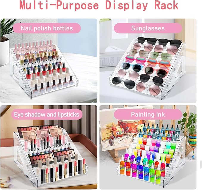 7 Layers Nail Polish Organizer Holder Rack, Clear Display Rack for Cosmetics Sunglasses Essential Oil, Stand Makeups Storage Case Eyeglasses Shelf Lipsticks Holder