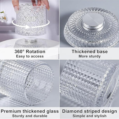 DASITON Makeup Brush Holder Organizer, Crystal Cosmetic Brushes Storage Holder Glass Makeup Organizer, 360° Rotating Make Up Brush Cup for Vanity, Dresser, Bathroom, Pen Pencil Holder for Desk (Clear)