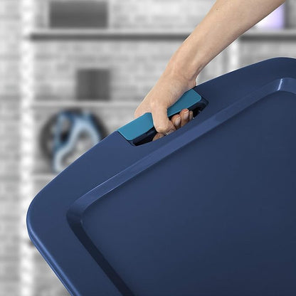 Sterilite 12 Gal Latch and Carry, Stackable Storage Bin with Latching Lid, Plastic Tote Container to Organize Closets, Blue with Blue Lid, 6-Pack
