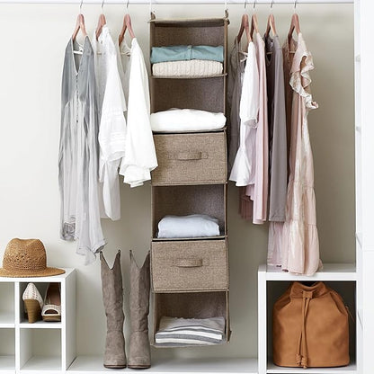 Household Essentials 6 Shelf Hanging Closet Organizer, Hanging Closet Shelf, Fabric Poly Linen and PEVA Shelving, Beige