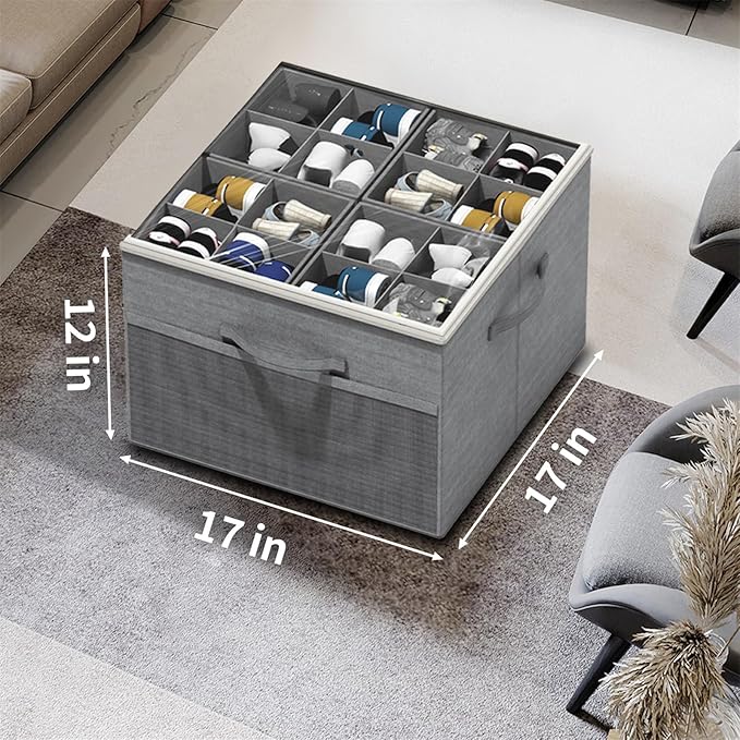 Aokeyee Shoe Organizer for Closet,2 Pack Foldable Shoe Storage Organizer Box Bin with Adjustable Dividers and Clear Cover, Fits up to 16-32 Pairs