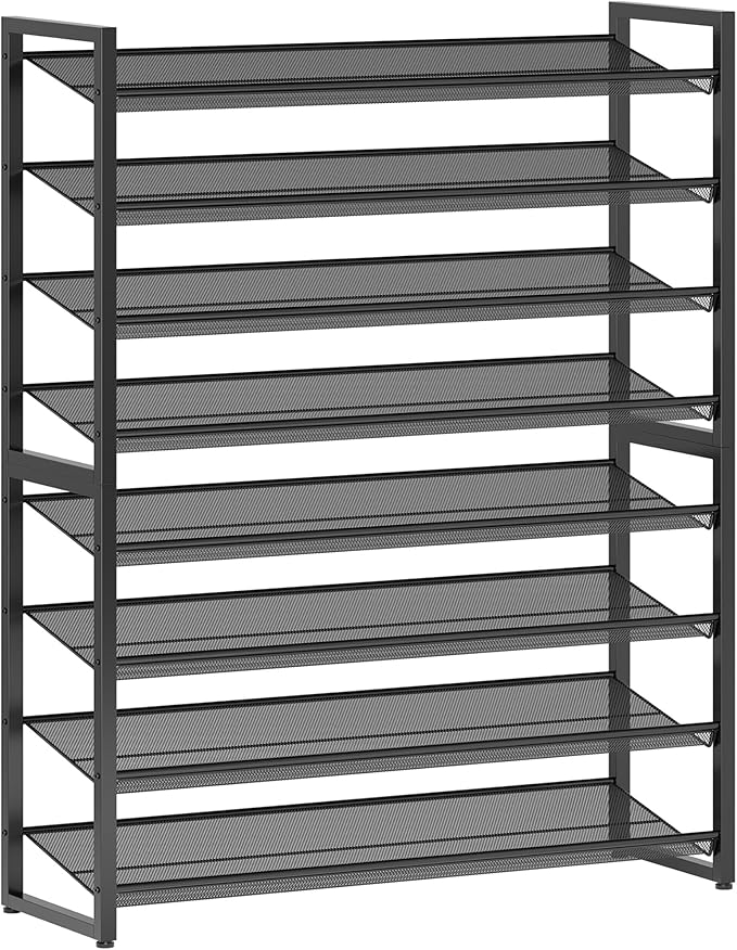Nunsino Shoe Rack,8 Tier Metal Shoe Organizer,Max Holds 40 Pairs,Heavy Duty Shoes Shelf for Garage, Entryway, Closet,Black