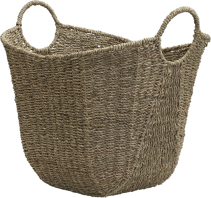 Household Essentials Brown Wicker Storage Basket with Handles Large | Natural Seagrass