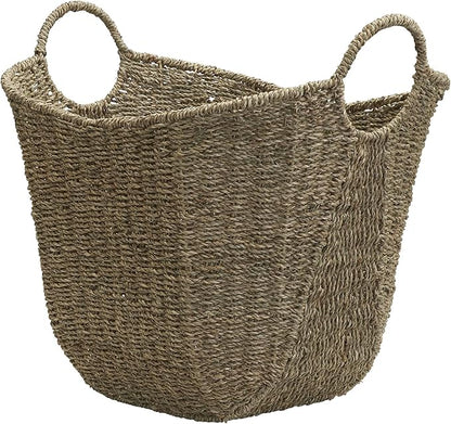Household Essentials Brown Wicker Storage Basket with Handles Large | Natural Seagrass