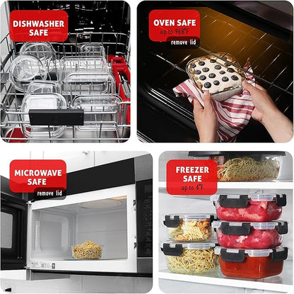EATEX 48pc Glass Storage Containers with Lids, 24 Glass Food Storage Containers with 24 Airtight Lids for Pantry & Kitchen, Meal Prep Containers for Lunch, Oven Freezer Microwave & Dishwasher Safe