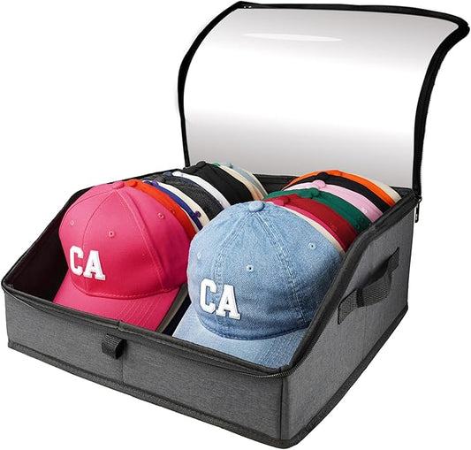 Hat Organizer for Baseball Caps, Hat Storage Holder Container for Closet Hold Up to 30 Caps with Clear Window, Hat Boxes for Home Storage (1Pcs Dark Gray