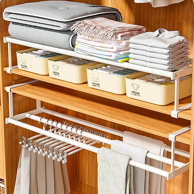 UFORU Expandable Hanging Shoe Rack Organizer for Closet, Adjustable Shoe Rack Under Cabinet Shelf, Versatile Under Shelf Storage for Kitchen, Book, Clothing Storage and Organization(White,4PCS)