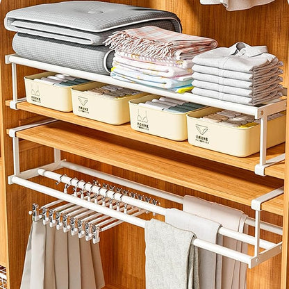 UFORU Expandable Hanging Shoe Rack Organizer for Closet, Adjustable Shoe Rack Under Cabinet Shelf, Versatile Under Shelf Storage for Kitchen, Book, Clothing Storage and Organization(White,4PCS)