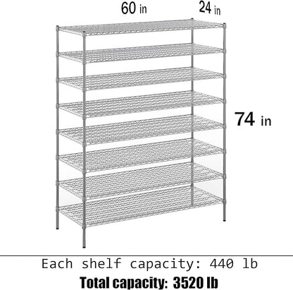 24" Deep x 60" Wide x 74" Height Wire Shelving Kit | 8-Tier | NSF Commercial Storage Rack Unit
