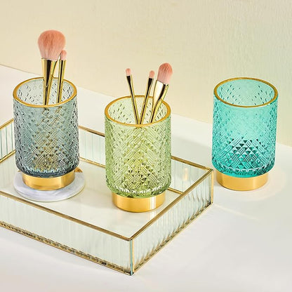 Makeup Brush Holder Organizer,Toothbrush Holders,Desk Pen Pencil Holder,Multifunctional Vintage Glass Brush Cup（A45-7-US）