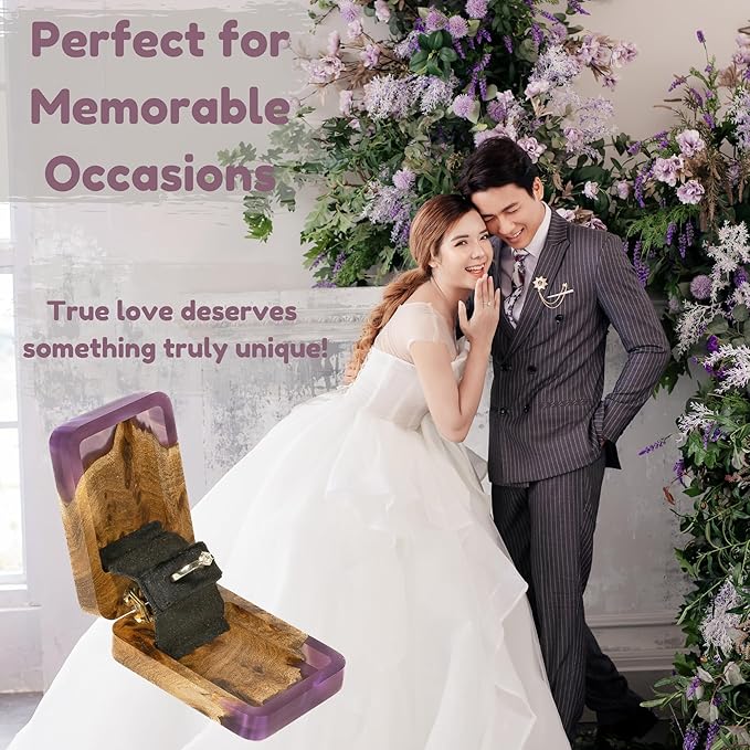 RWA Slim Engagement Ring Box for Proposal – Unique Wedding Ring Holder & Jewelry Display Case – Travel Jewelry Organizer, Ring Bearer Box, Proposal Gift, Wedding Ring Box for Ceremony, FLIP purple