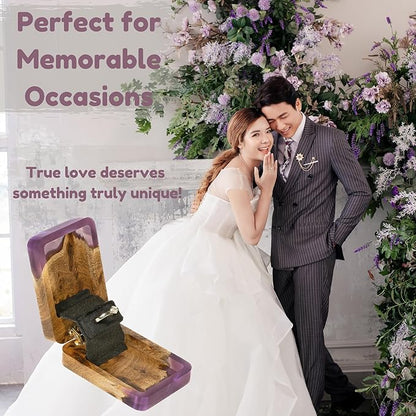 RWA Slim Engagement Ring Box for Proposal – Unique Wedding Ring Holder & Jewelry Display Case – Travel Jewelry Organizer, Ring Bearer Box, Proposal Gift, Wedding Ring Box for Ceremony, FLIP purple