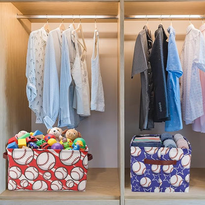 Boao 4 Pack Baseball Storage Baskets for Gifts Empty Collapsible Laundry Storage Bins with Handles Foldable Boxes for Home Bedroom Office Holiday Toy Clothes Containers