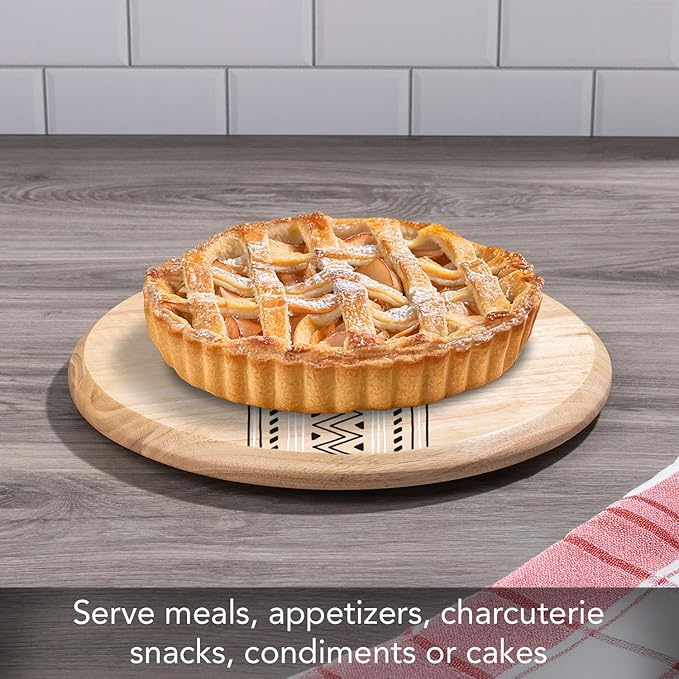 CounterArt Tribal Decorative Round Light Natural Wood Lazy Susan Turntable 14" Diameter Condiment Caddy, Cheese Server, Cake Plate, Spice Organization