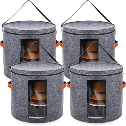 Suzile 4 Pcs Hat Boxes Oversized Round Cowboy Hat Storage Box for Women Men 19" x 17" Cowboy Large Felt Organizer Bag Baseball Cap Container with Dustproof Lid for Clothes Case Travel Gift(Gray)